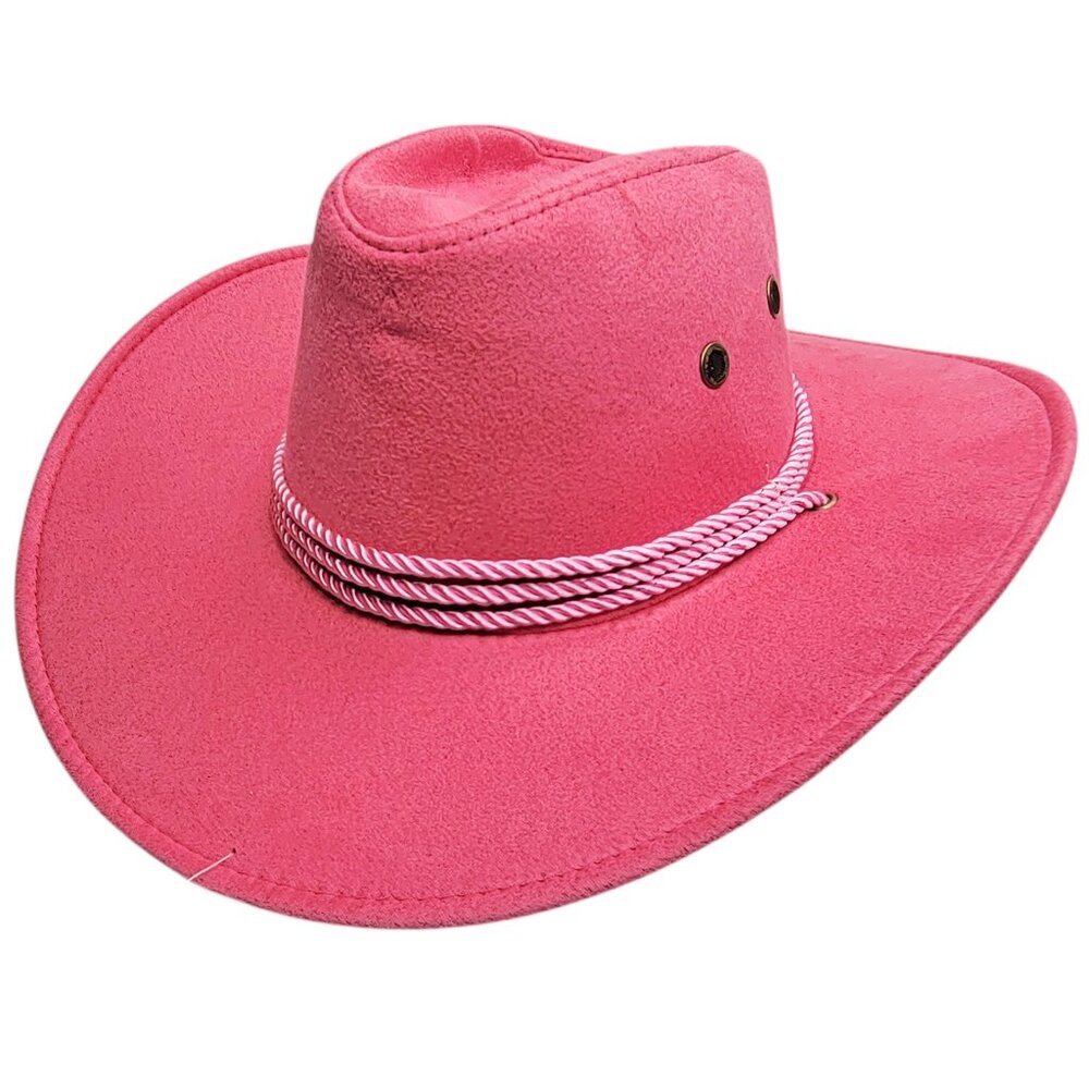 Pink Cowboy Hat Cowgirl Chin Strap Rope Western Costume Faux Suede